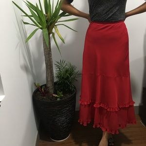 Long red skirt